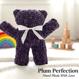 New Handmade Dark Purple Chenille Teddy Bear